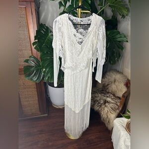 Vintage Elegant White Lace Fringe Dress
